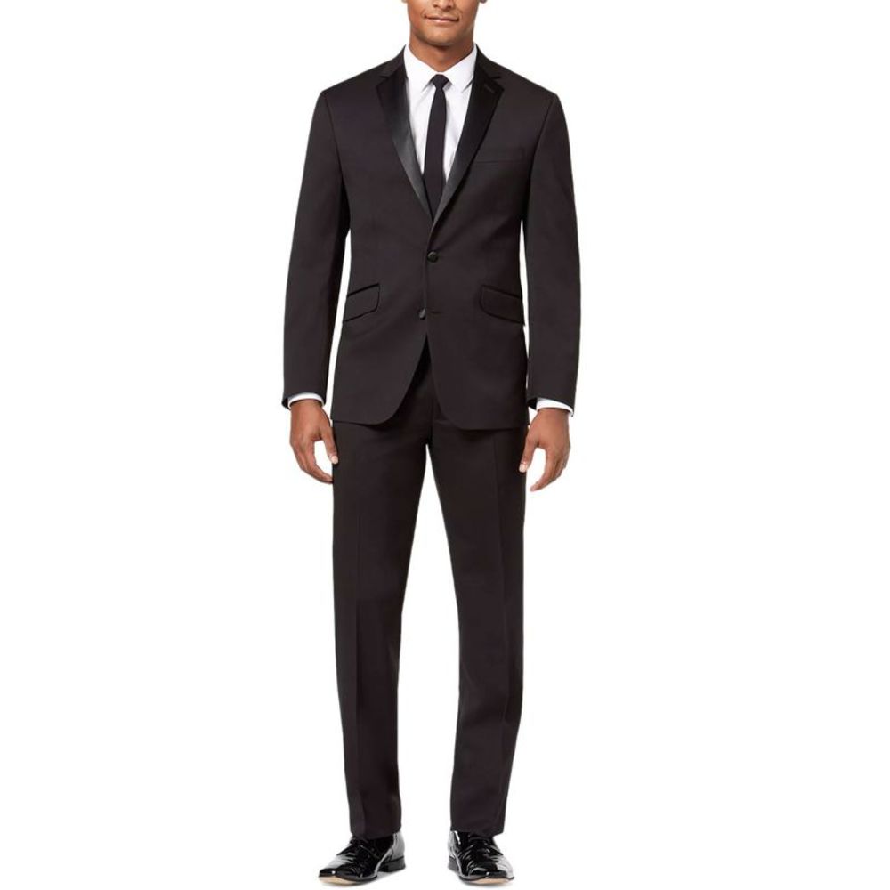 Kenneth Cole Reaction Mens Slim-Fit Ready Flex Tuxedo Suit 36 Short Black